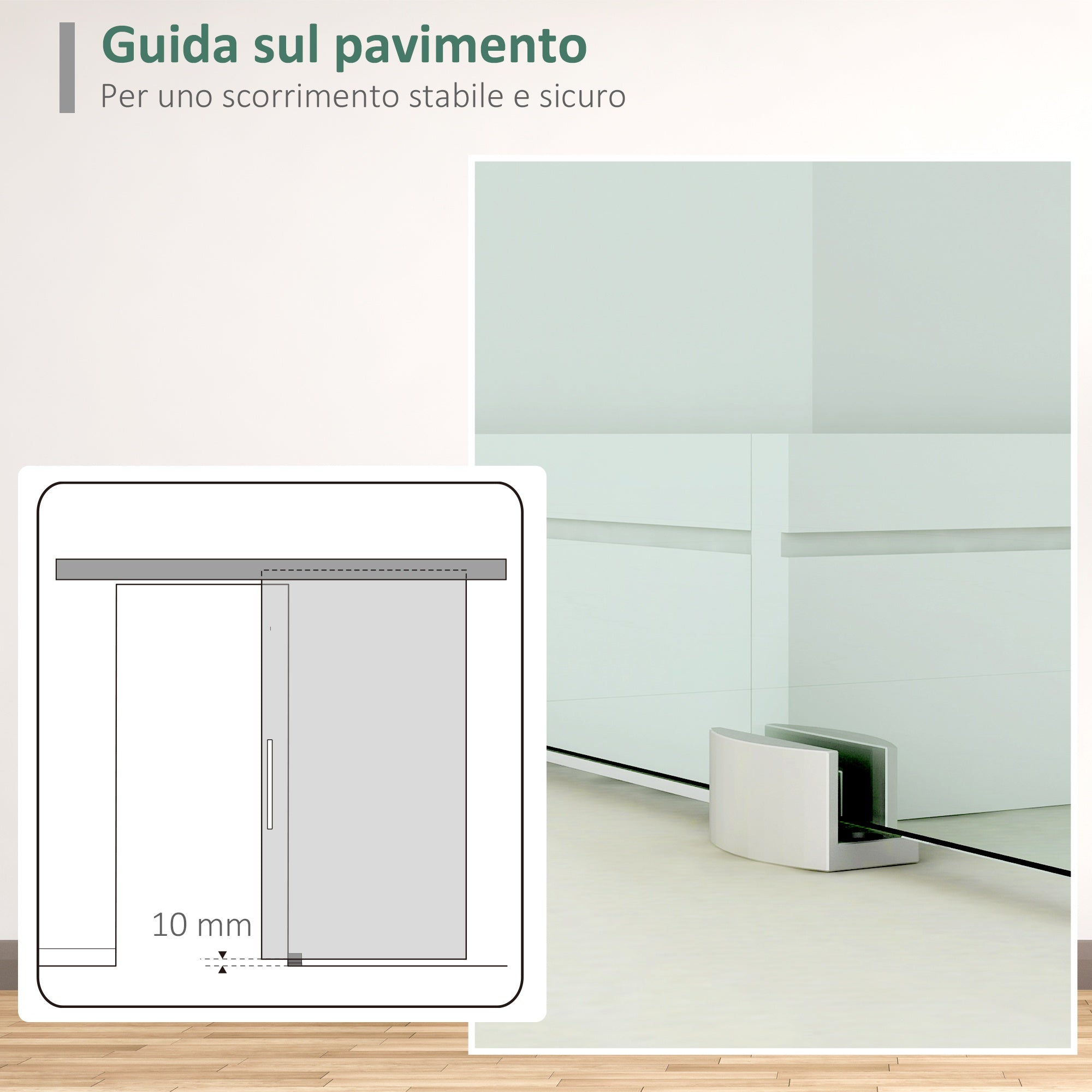 Sliding Glass stripes with aluminum track, 75x210cm - Borgè