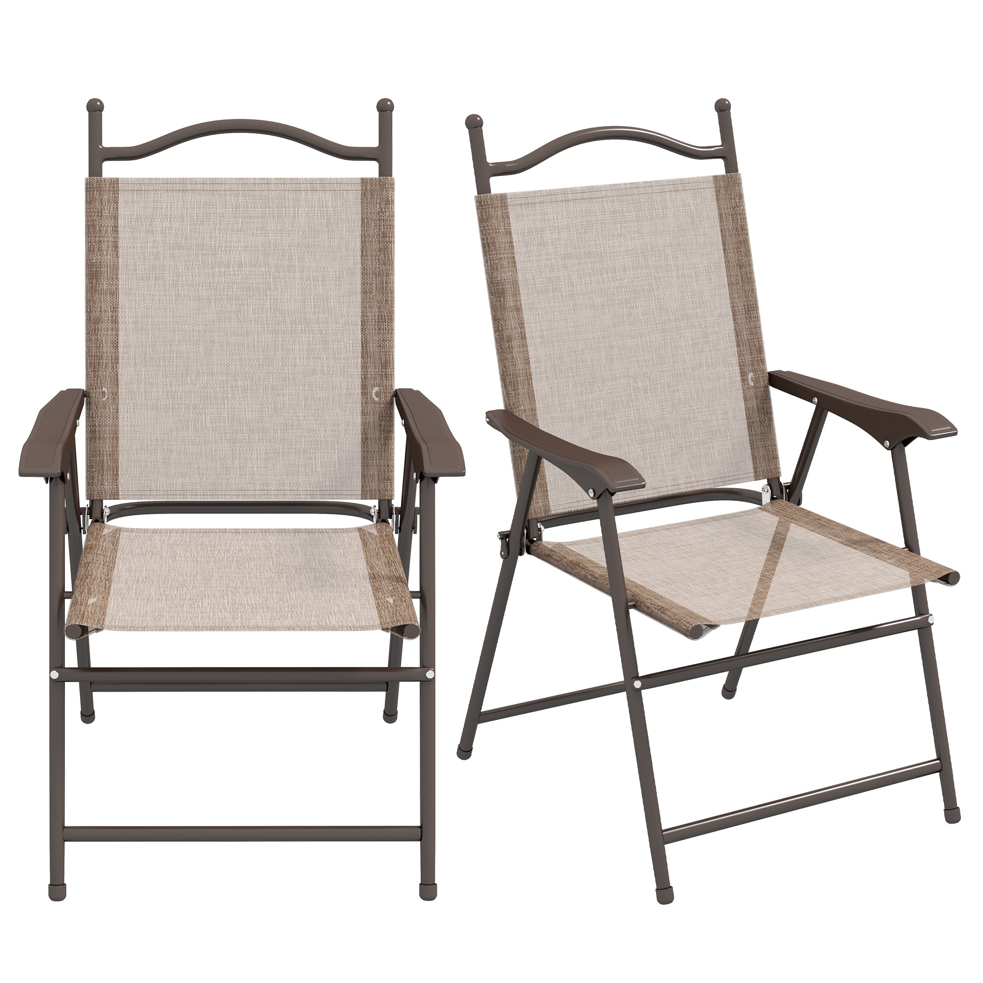 Outsunny set 2 Garden folding chairs with armrests and session in breathable fabric, brown - Borgè