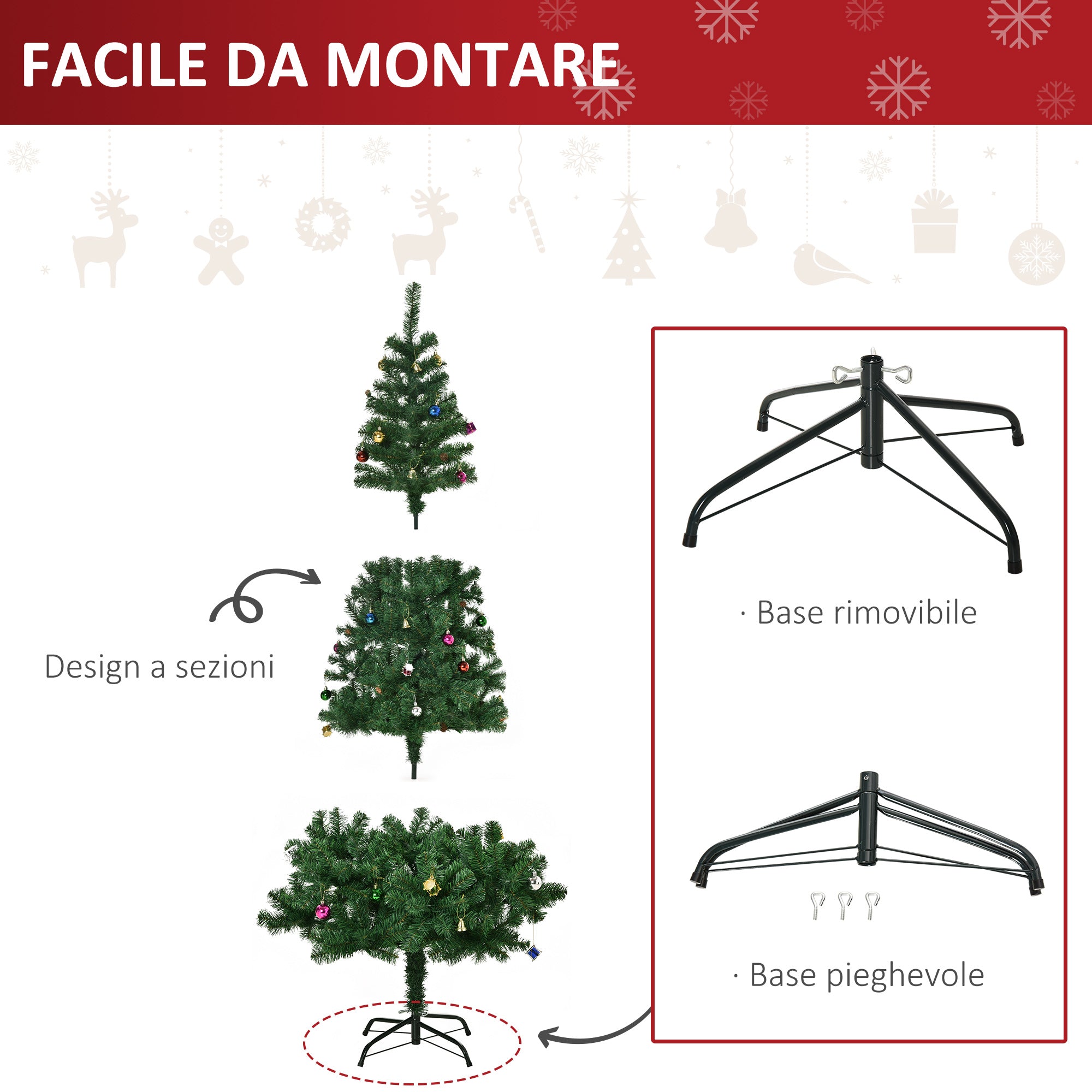 Artificial Christmas tree 180cm with balls and PVC decorations, iron - Borgè