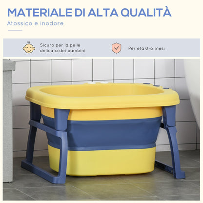 Folding bath tray for babies and children aged 0-6, in non-slip plastic, blue and yellow, 75.3x55.4x43cm - Borgè