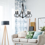 ceiling chandelier in black braided steel with 5 candles - Borgè