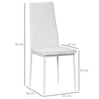 Homcom set of 4 dining chairs with high backrest in fake skin and steel, 41x50x97cm, white - Borgè