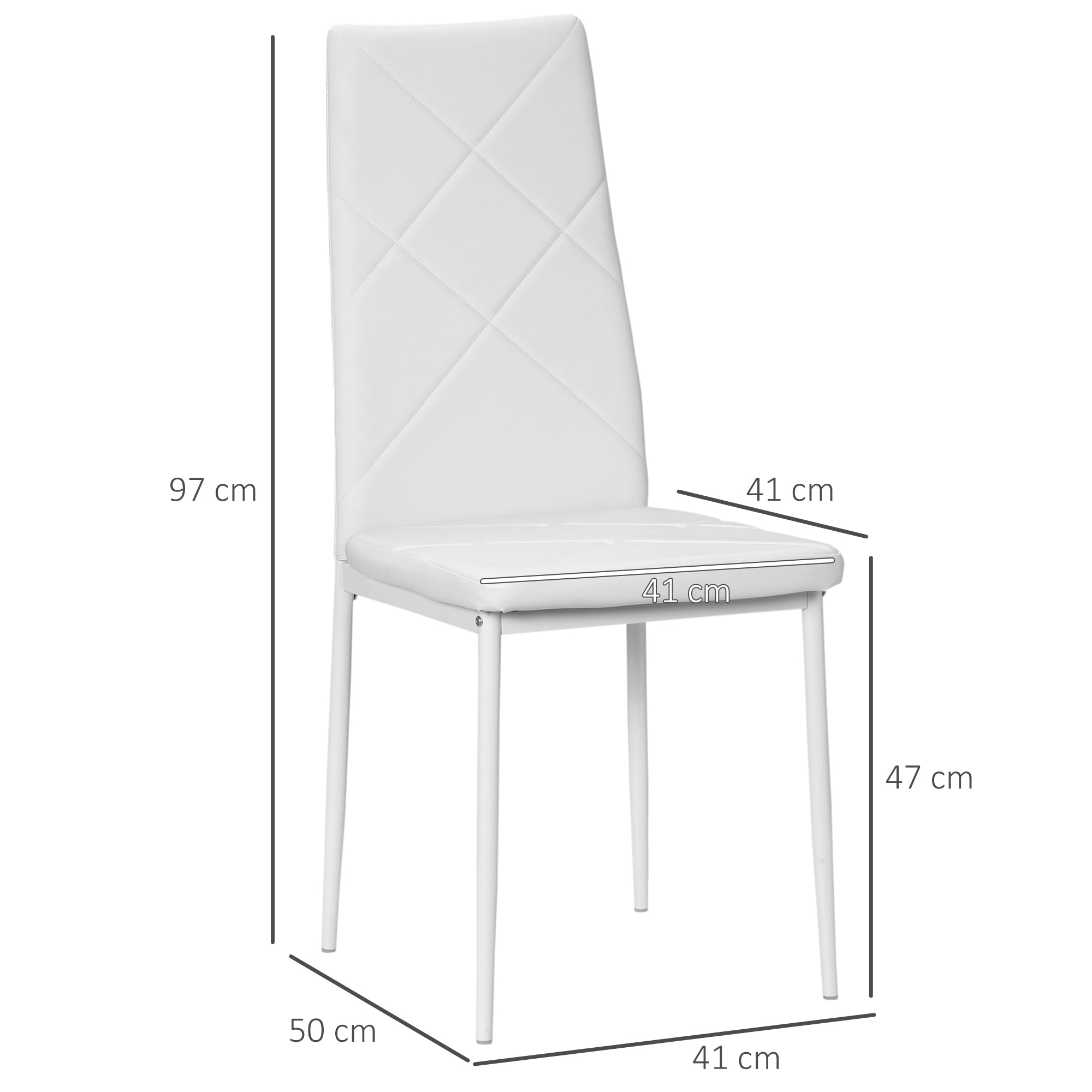 Homcom set of 4 dining chairs with high backrest in fake skin and steel, 41x50x97cm, white - Borgè