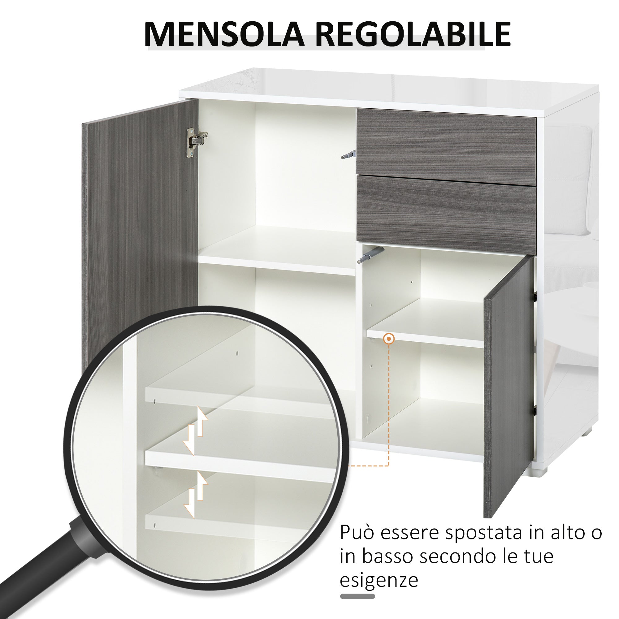 Multiuse cabinet 2 drawers and 2 lockers, pressure opening - Borgè