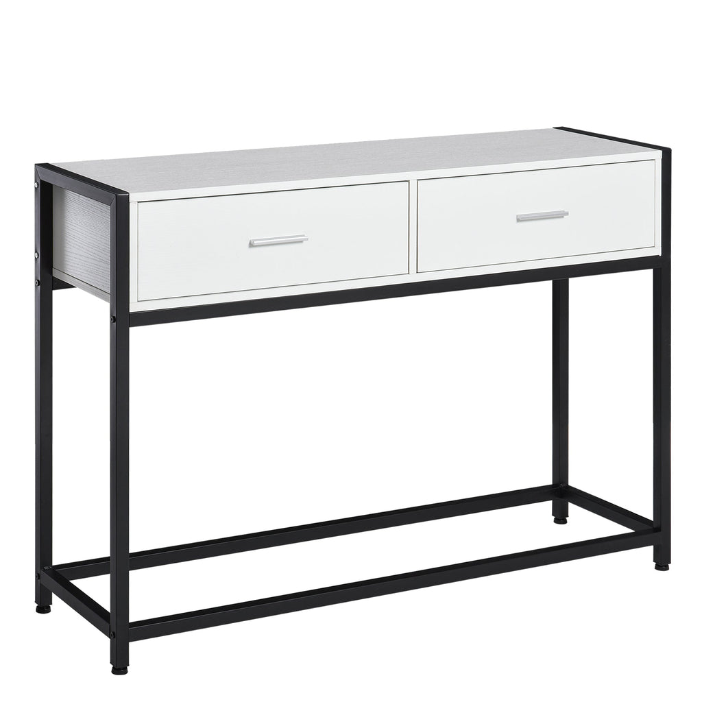 table console for entrance with 2 drawers in white wood and black metal - Borgè