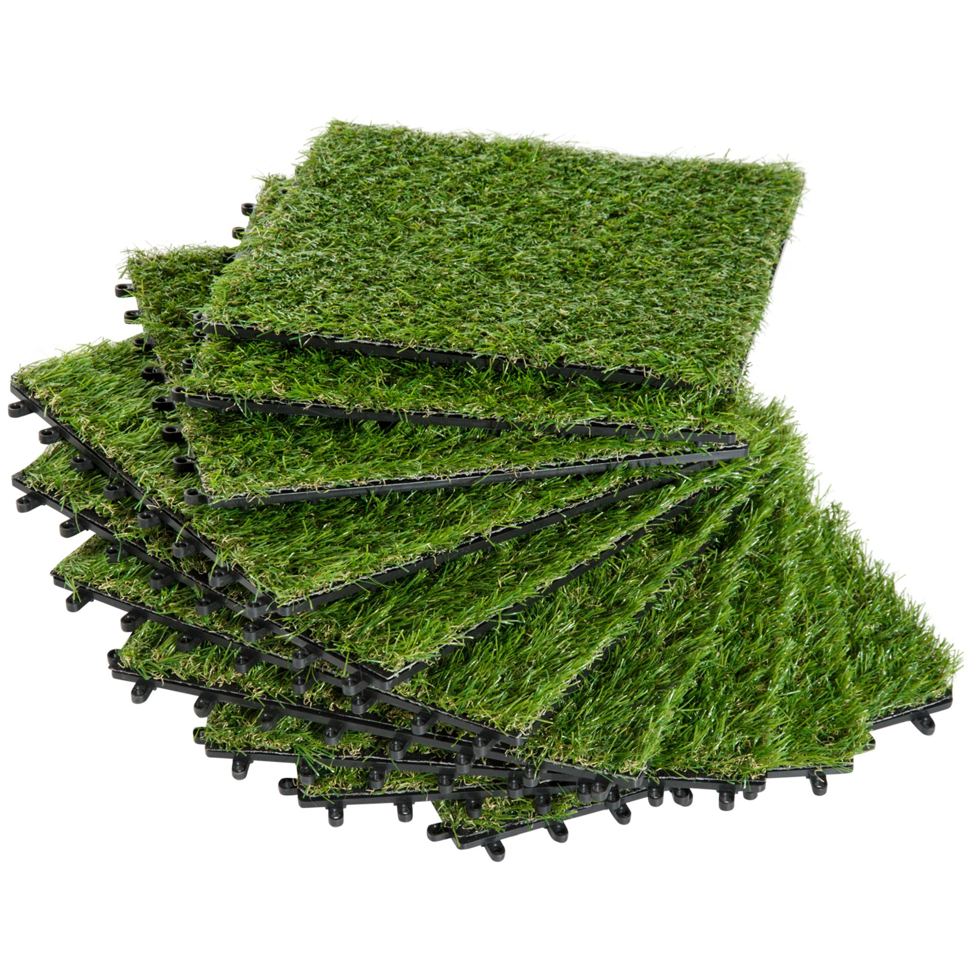Outsunny garden tiles with synthetic grass 30x30cm 10 pieces, artificial lawn density 6500, green - Borgè