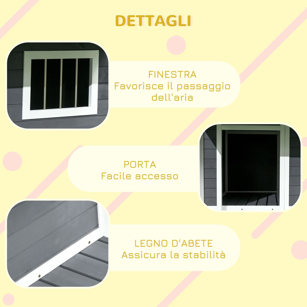 PAWHUT KNEW FOR OUROD DOGS WITH CARE, WINDOW AND Waterproof roof, 124x112x105cm, Grey - Borgè