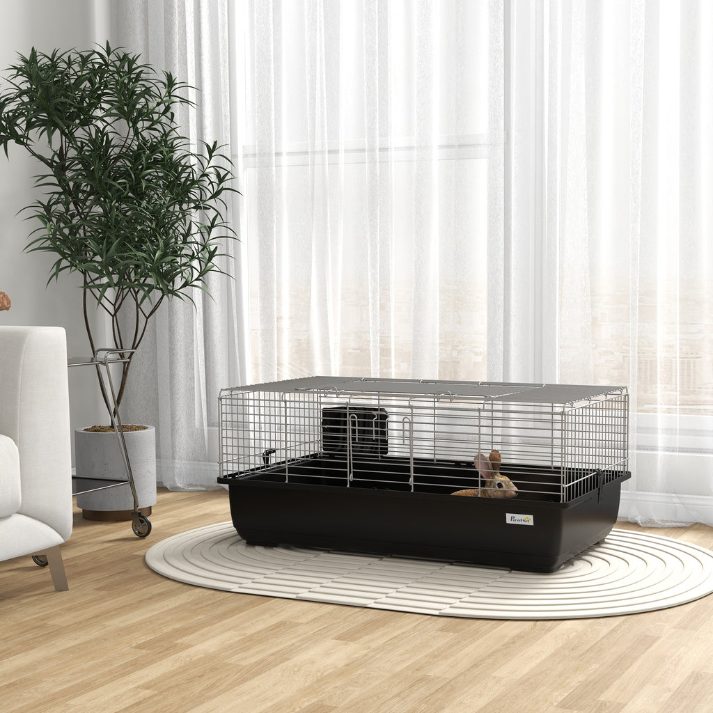 Pawhut cage for 2 doors rabbits with removable tray, in metal and plastic PP, 100x55x41 cm, black and silver - Borgè