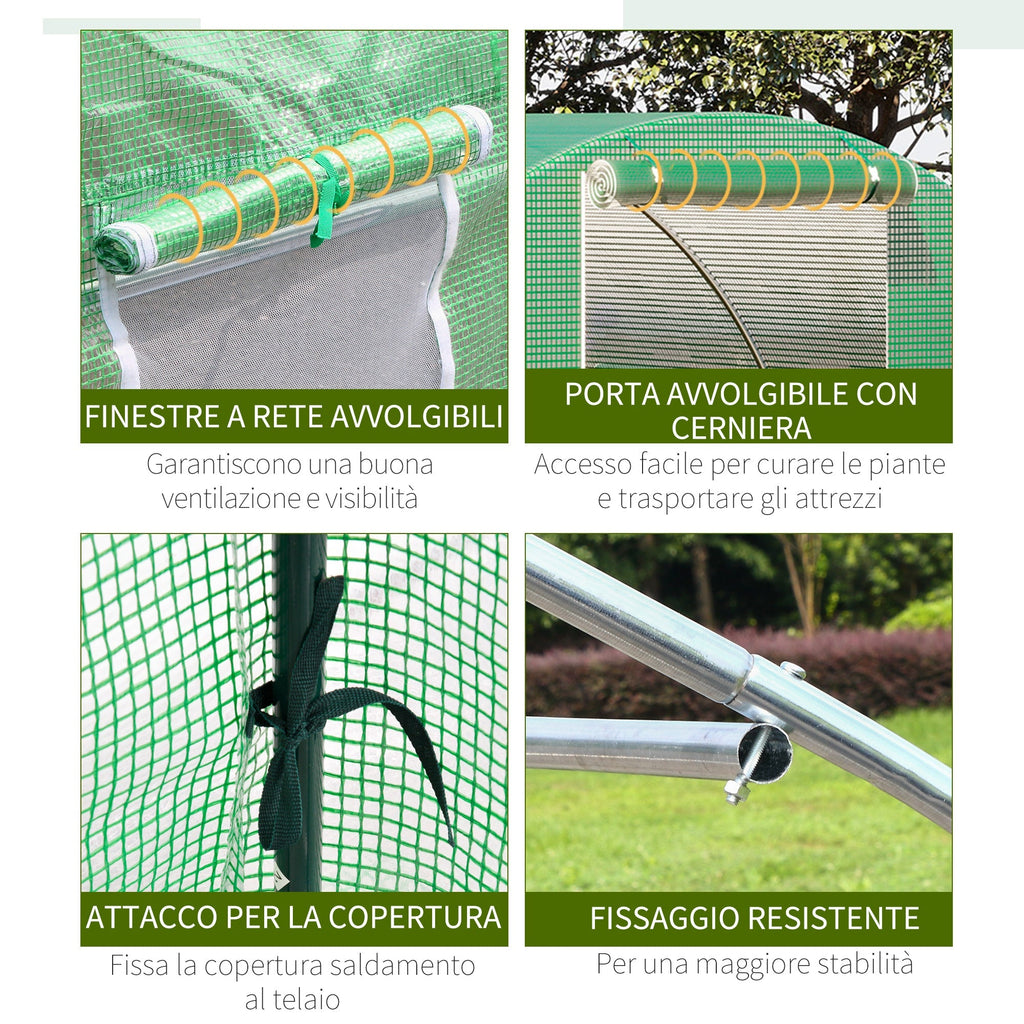 3x3x2m Outdoor Tunnel Greenhouse with PE Cover, Zippered Door and 4 Windows, Green - Borge' Group Limited