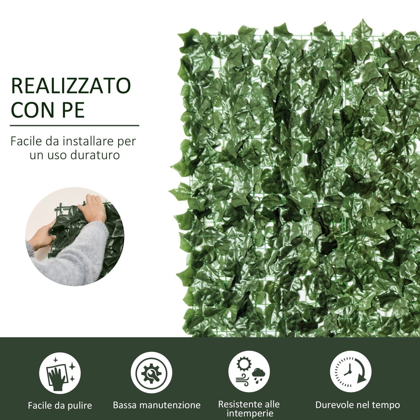 Outsunny artificial hedge roll for balcony and garden in PE Anti -UV with leaves 240x100cm - dark green - Borgè