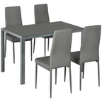 Dining Set 5 pieces with 1 dining table and 4 modern -like chairs, metal and tempered glass, Grey - Borgè
