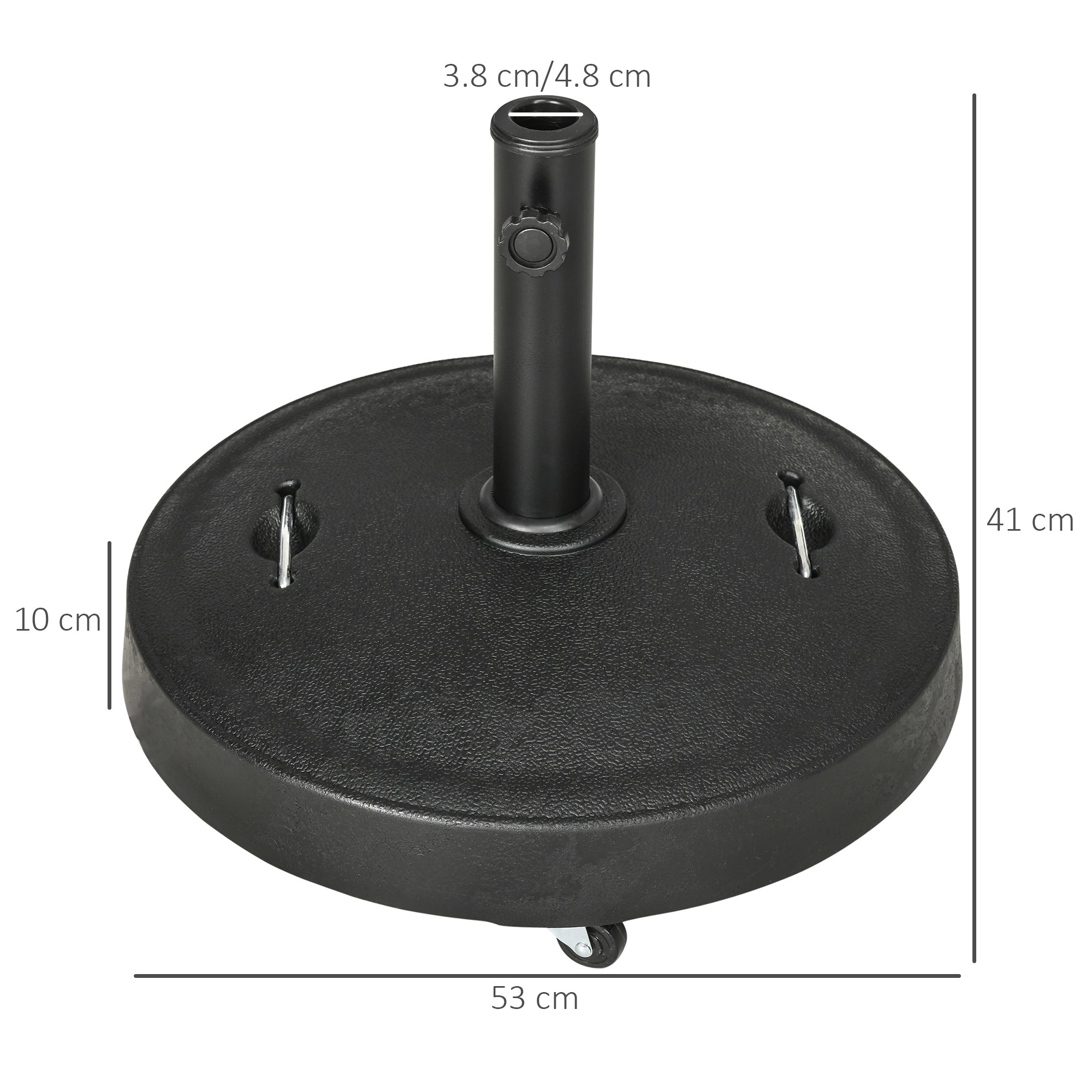 Outsunny base for 23.5kg umbrella with 2 crank and wheels, resin and steel, Ã˜53x41 cm, black - Borgè
