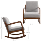 padded rocking armchair, vintage wooden design and Grey linen, for interiors, office, living room, 64x86x80cm - Borgè