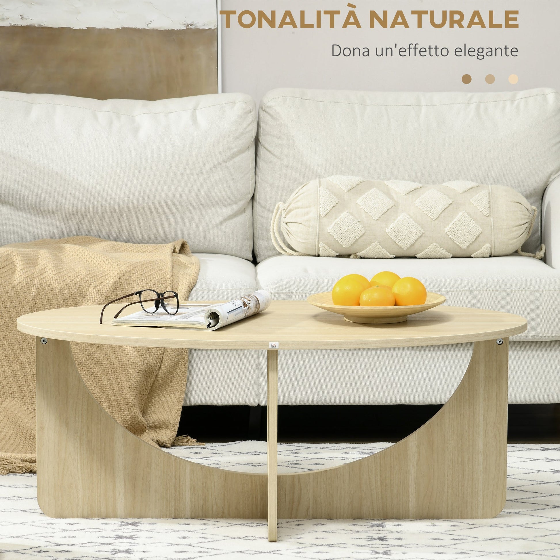 Homcom Table of oval living room in chipboard with a modern style, 110x60x45cm, oak color - Borgè