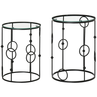 DOLCE | Set of 2 Black Elegant Coffee Tables | Ø41x57cm and Ø36x51cm