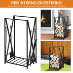 interior and outdoor portal in steel, wood wood for fireplace 46x30x76cm - black - Borgè