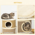 Cat House Cat Scratching Post Tower with 3 Niches, Sisal Rope and Seaweed, Plush Edge, Khaki and Brown - Borge' Group Limited