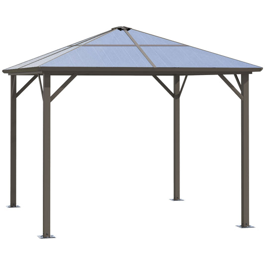 Outsunny garden gazebo with polycarbonate roof and hooks, aluminum structure, 2.94x2.94m, coffee