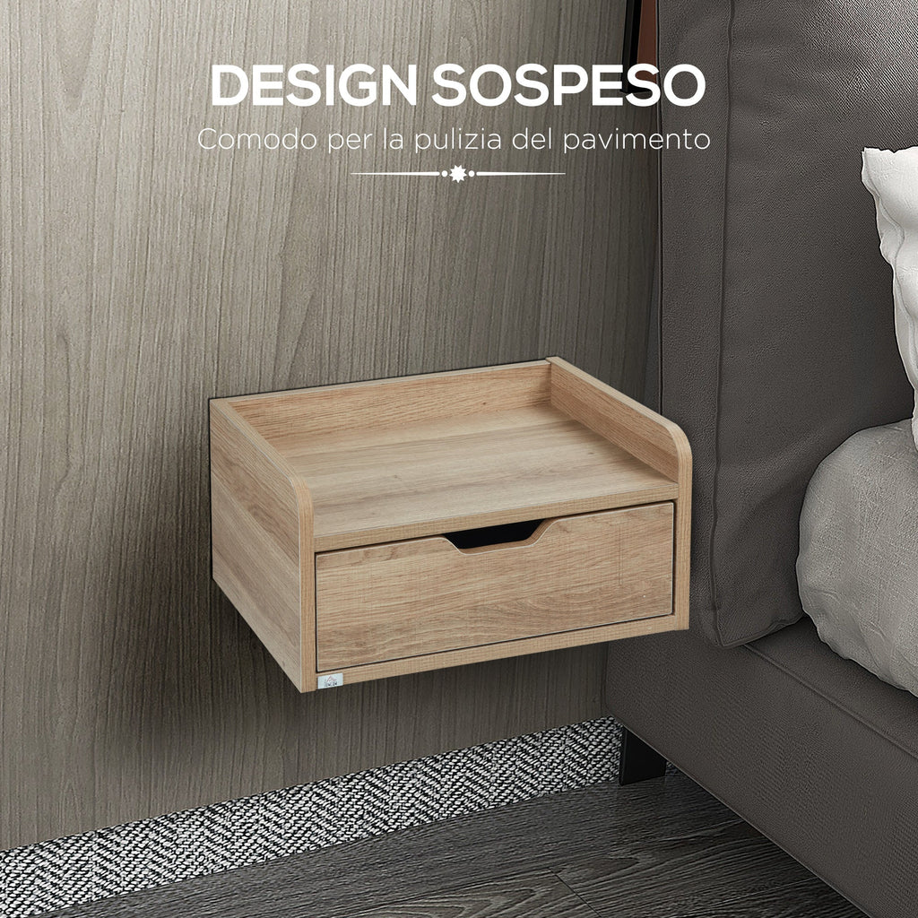 Set 2 bedside tables suspended in chipboard for bedroom and living room, 40x30x19.5 cm - Borgè