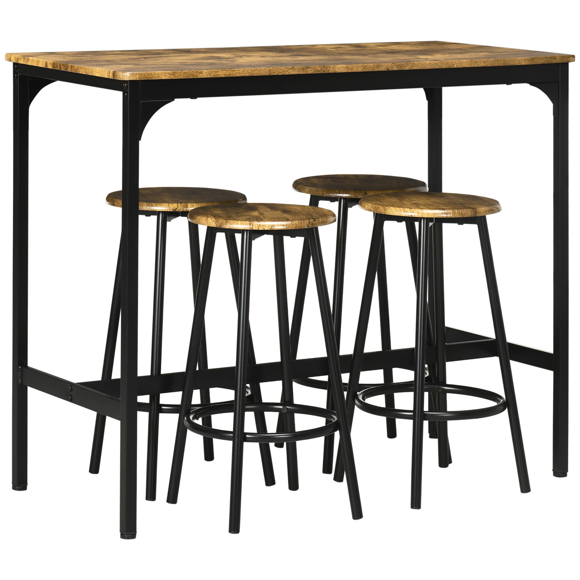 sets from bar 5 pieces with high table and 4 industrial style stools, brown and black - Borgè