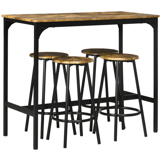 sets from bar 5 pieces with high table and 4 industrial style stools, brown and black - Borgè