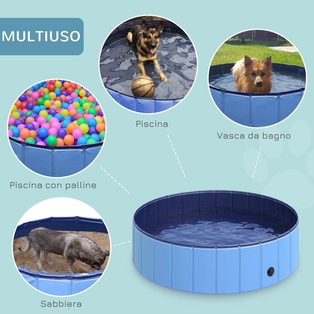 Foldable Plastic Dog Pool with Stable Edge for Pets, Blue, 120 x 30 cm (ØxH) - Borge' Group Limited
