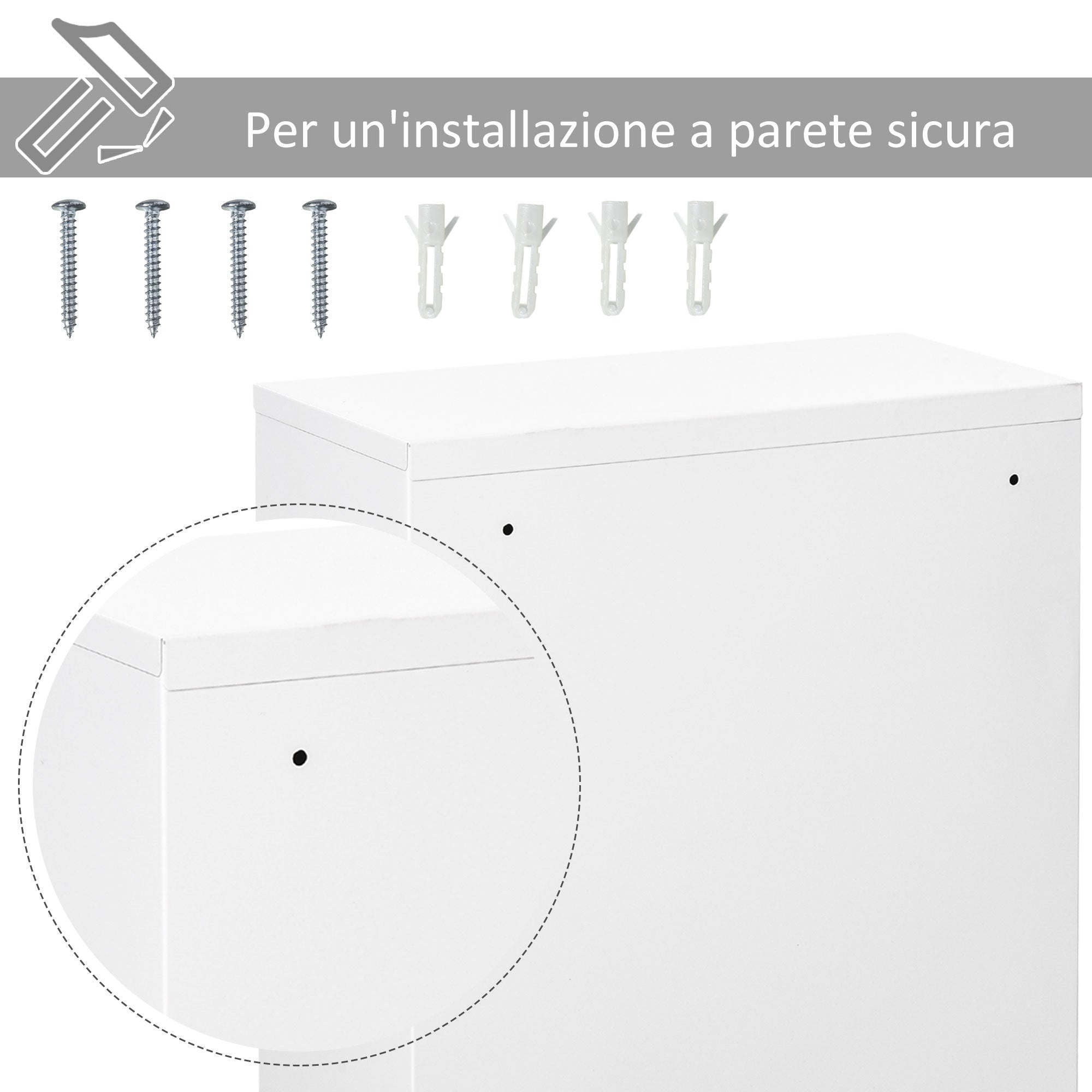 Kleankin 3 -level medicinal cabinet in steel with 2 keys and wall assembly, 40x18x60 cm, white - Borgè