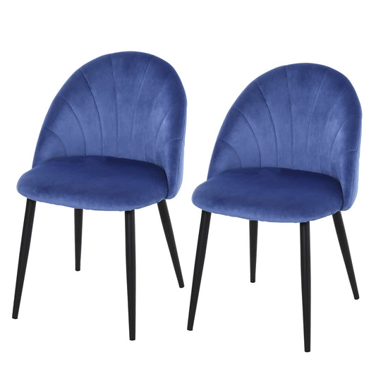 Set 2 chairs of dining room and living room padded, Nordic and ergonomic design in metal and blue velvet, 52x54x79 cm - Borgè