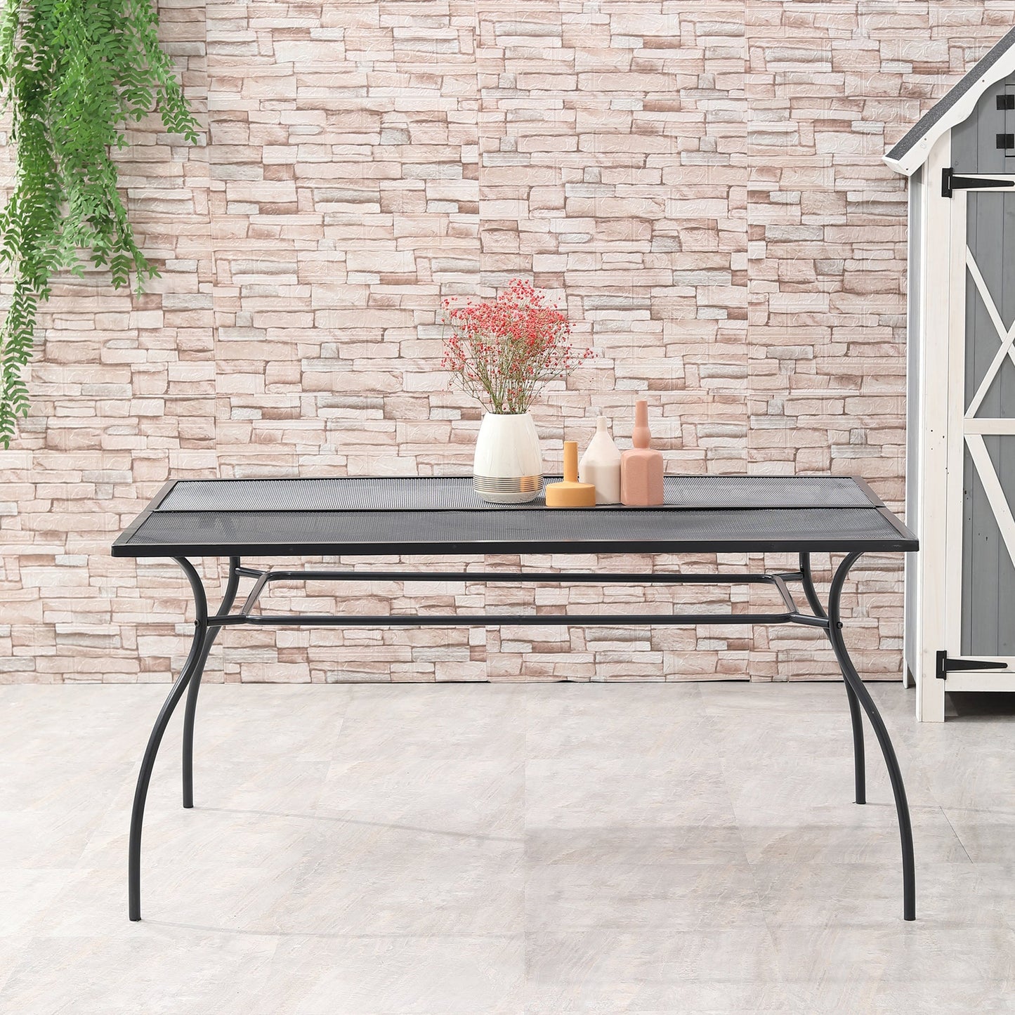 Outsunny rectangular garden table with network support surface, 150x90x73cm, black - Borgè