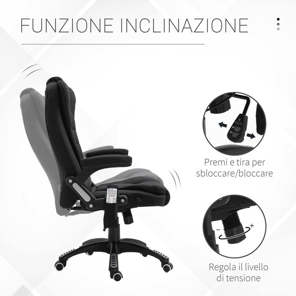 Vash massacre from office and house with adjustable height, 6 massage and heating points, 67l x 74p x 107-116acm, black - Borgè