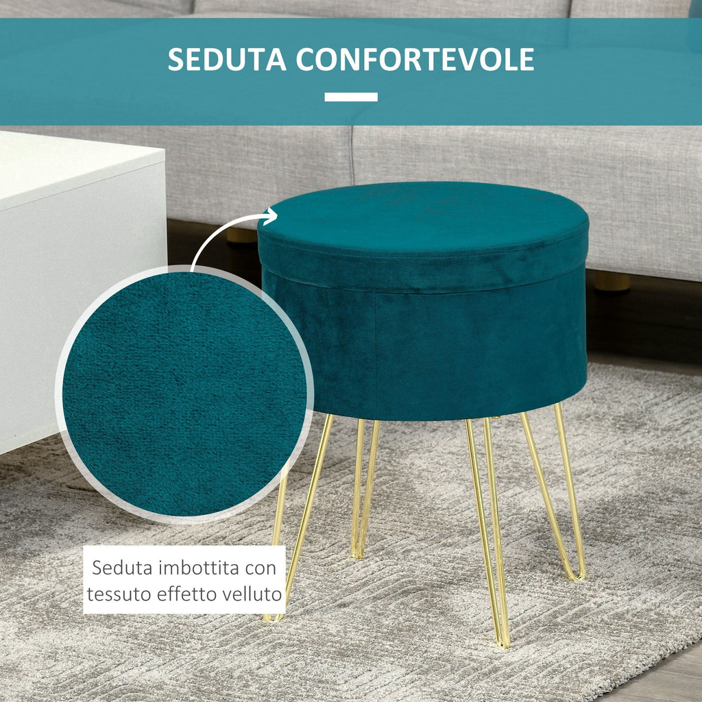 round stool with green velvet container and gold 36x36x45cm - Borgè