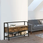 Mobile shoe rack with wood and metal container compartment - brown - Borgè