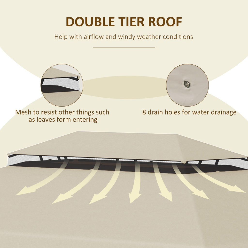 3x4m Garden Gazebo Replacement Canopy with 2 Tier Roof in Beige Polyester - Borge' Group Limited