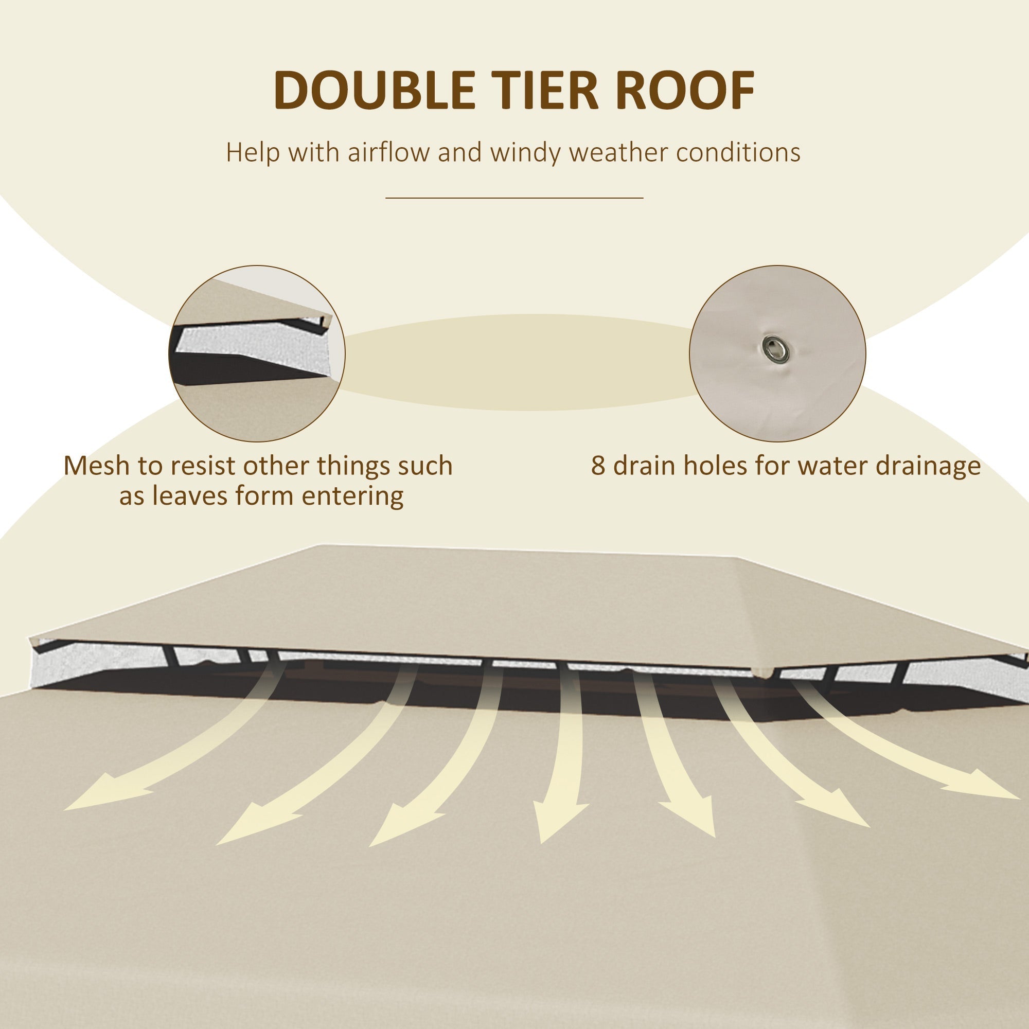 3x4m Garden Gazebo Replacement Canopy with 2 Tier Roof in Beige Polyester - Borge' Group Limited