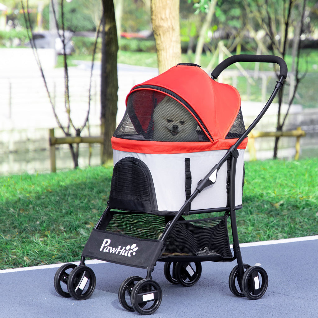 Foldable Dog Stroller with Removable Carrier and Canopy, 82x49. 5x98cm, Red - Borge' Group Limited