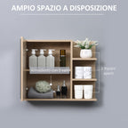 Kleankin Wall Bathroom Mirror With Door And 3 Wooden Side Shelves, 60x18x50cm - Borgè