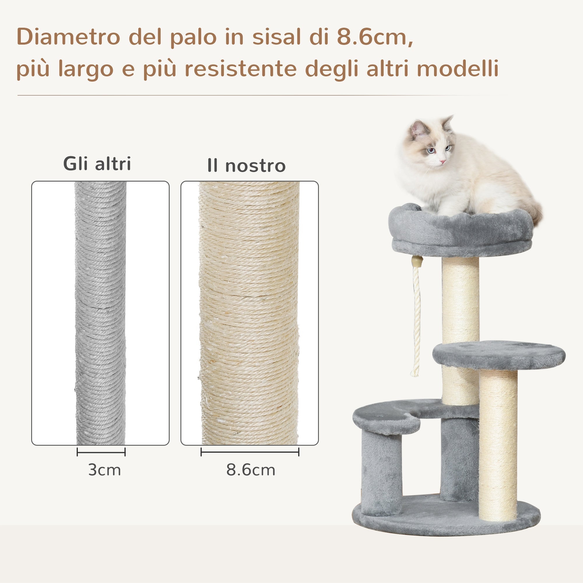 Cat Tree for cats with Scratch Pole, 40x40x225-285 cm - Borge' Group Limited