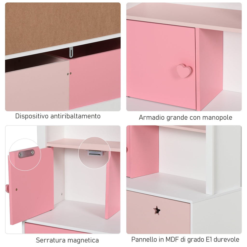 Homond bookcase Rosa Caregochi Board for children's bedroom and teenagers with 2 removable drawers, 80 x 34 x 130 cm - Borgè