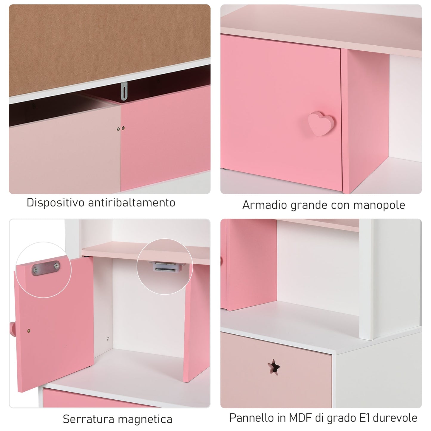 Homond bookcase Rosa Caregochi Board for children's bedroom and teenagers with 2 removable drawers, 80 x 34 x 130 cm - Borgè