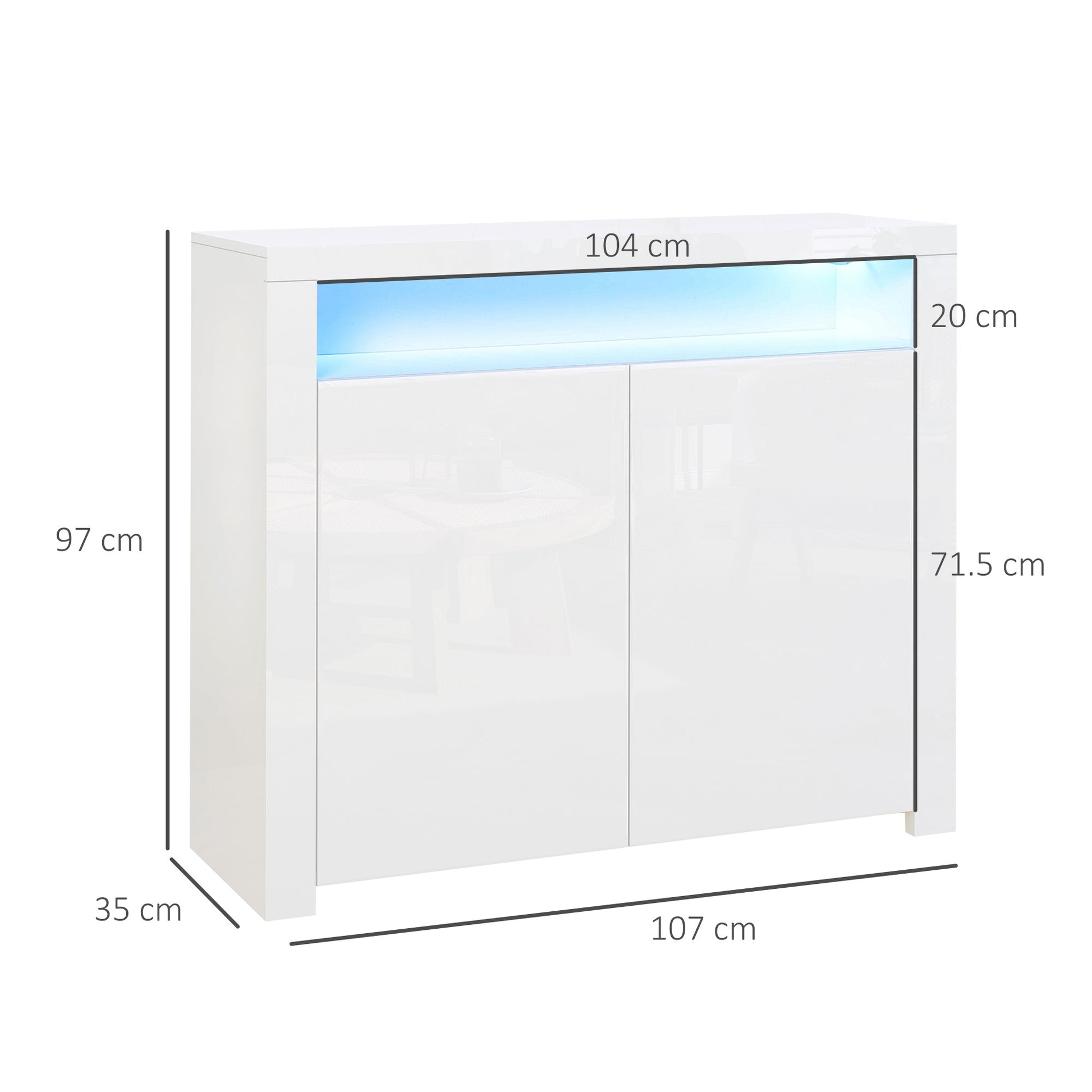 Multiuse saving cabinet for entrance, living room or white wooden bathroom, with colorful LED lights, 107x35x97cm - Borgè