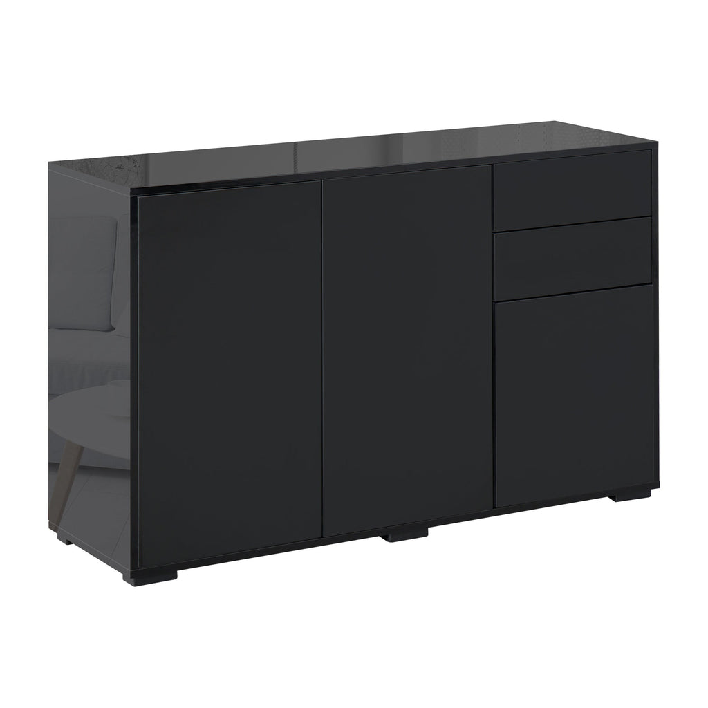 Homcom Black Multiuse Cabinet with 2 drawers and 2 Pressure opening cabinets, 117x36x74cm - Borgè