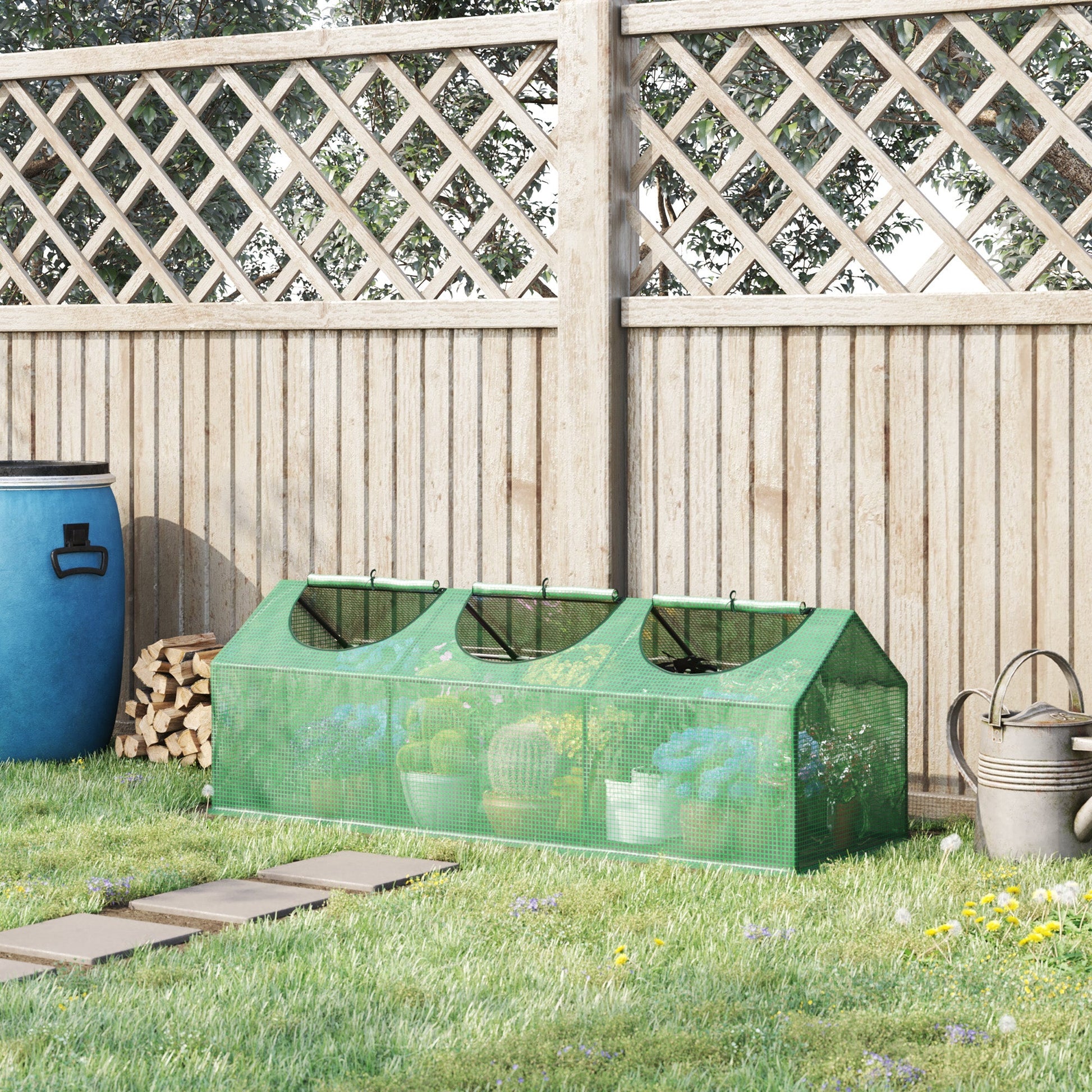 Outsunny mini garden greenhouse with 3 roller shutters and pear coverage pei anti-uv, 180x60x60cm, green - Borgè