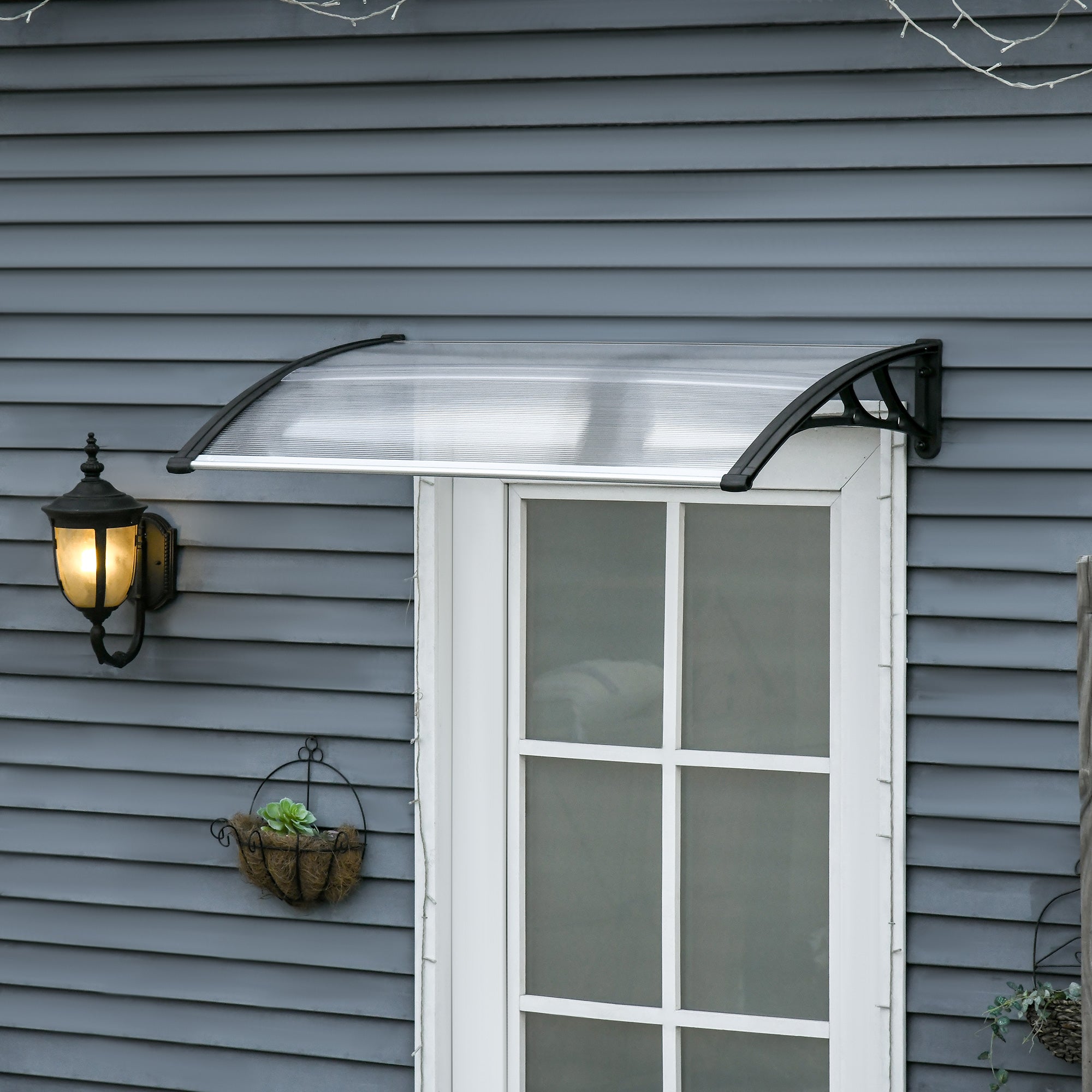 Outdoor Canopy for Windows and Doors, in Polycarbonate and Aluminum, 110x60x18cm - Transparent - Borge' Group Limited