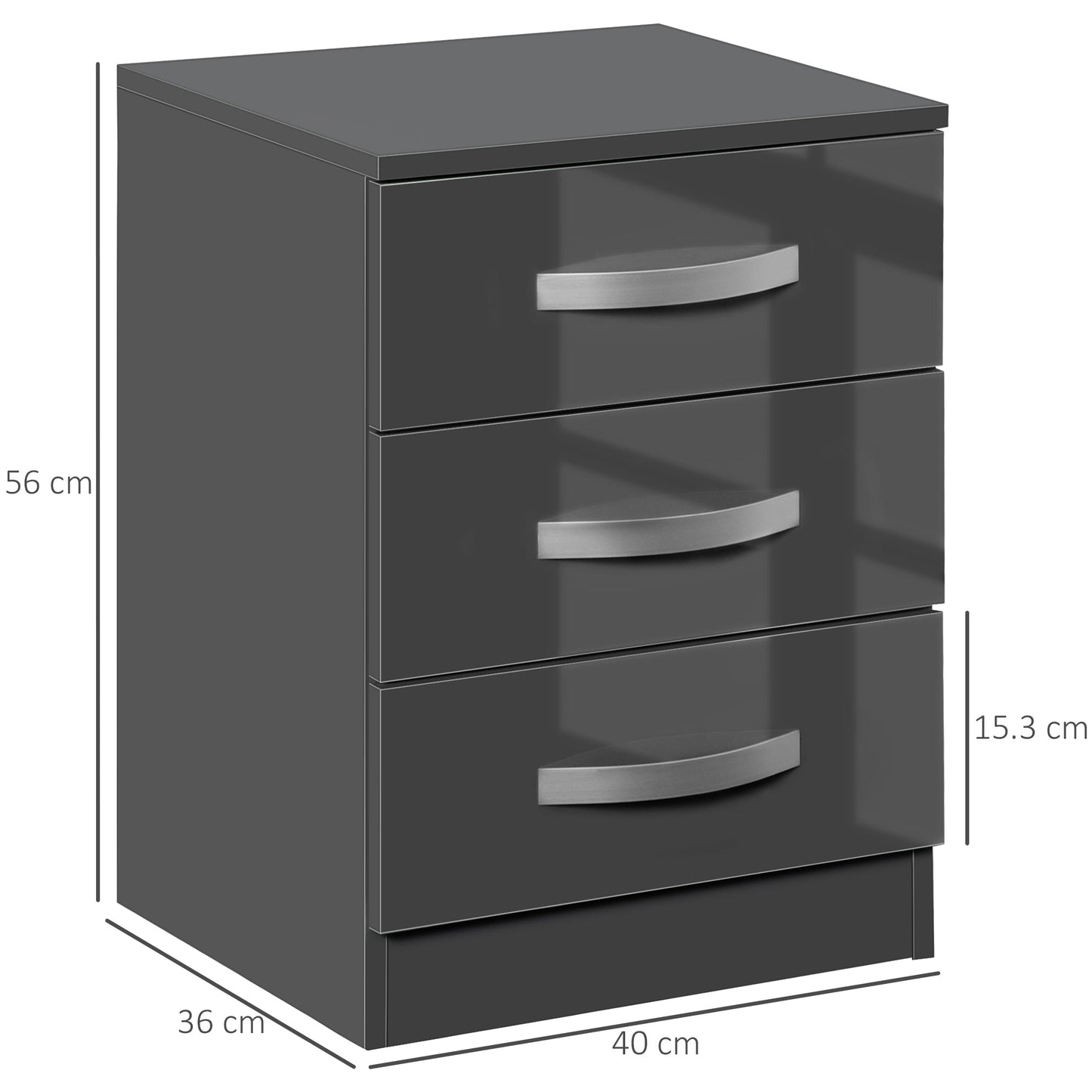 Set 2 modern bedside tables with 3 drawers for bedroom and living room in chipboard, 40x36x56 cm, Grey - Borgè