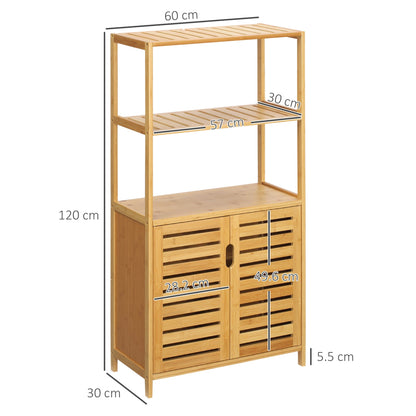 Kleankin Bathroom Cabinet with 2 open shelves and 2 -doors in bamboo 2 60x30x120cm - Borgè