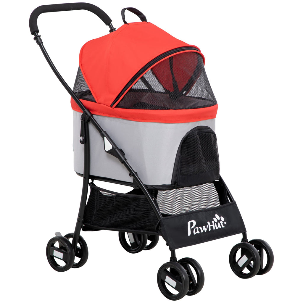 Foldable Dog Stroller with Removable Carrier and Canopy, 82x49. 5x98cm, Red - Borge' Group Limited