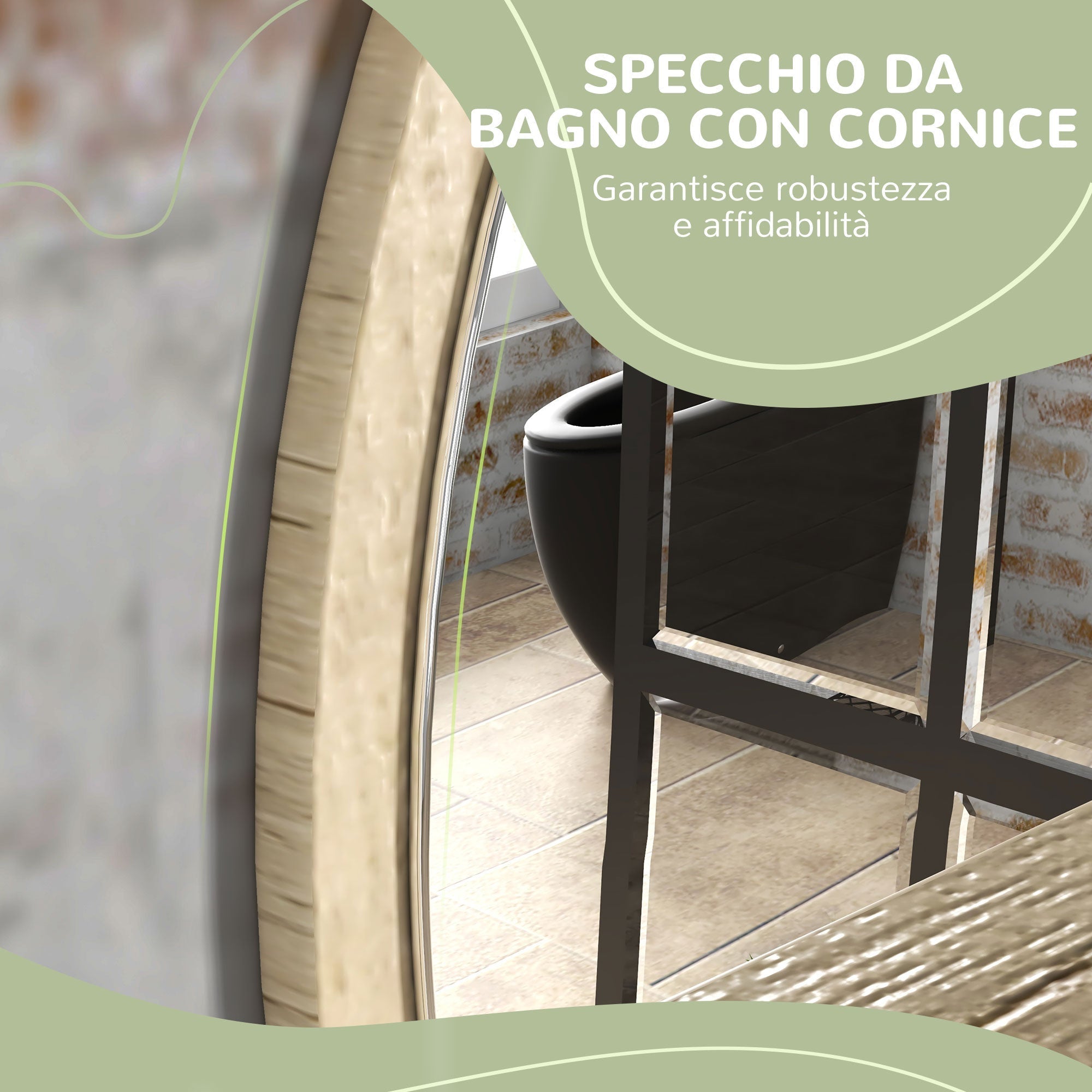 Kleankin Rotondic bath mirror in chipboard and glass with storage shelf and 2 rear hooks, Ã˜45x10 cm - Borgè