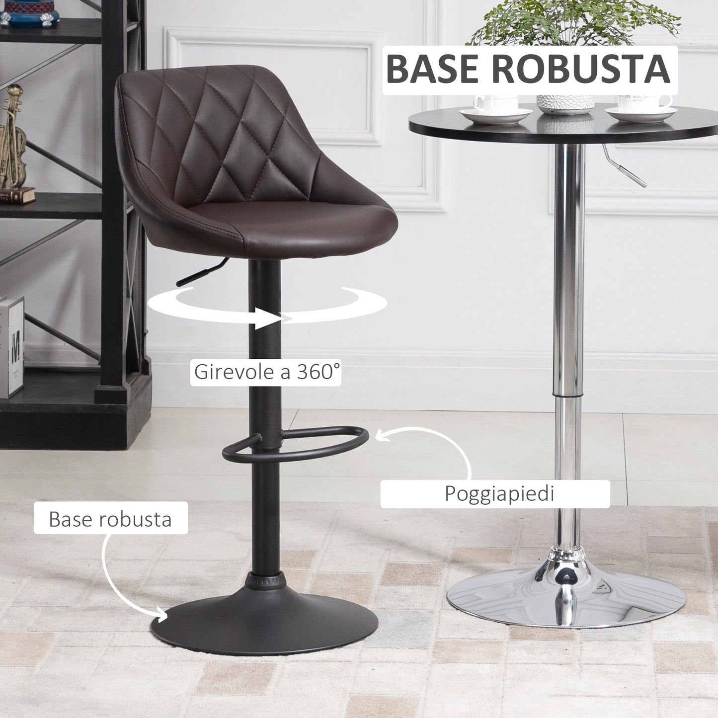 Set 2 swivel design bar stools with adjustable height - brown/black - Borgè