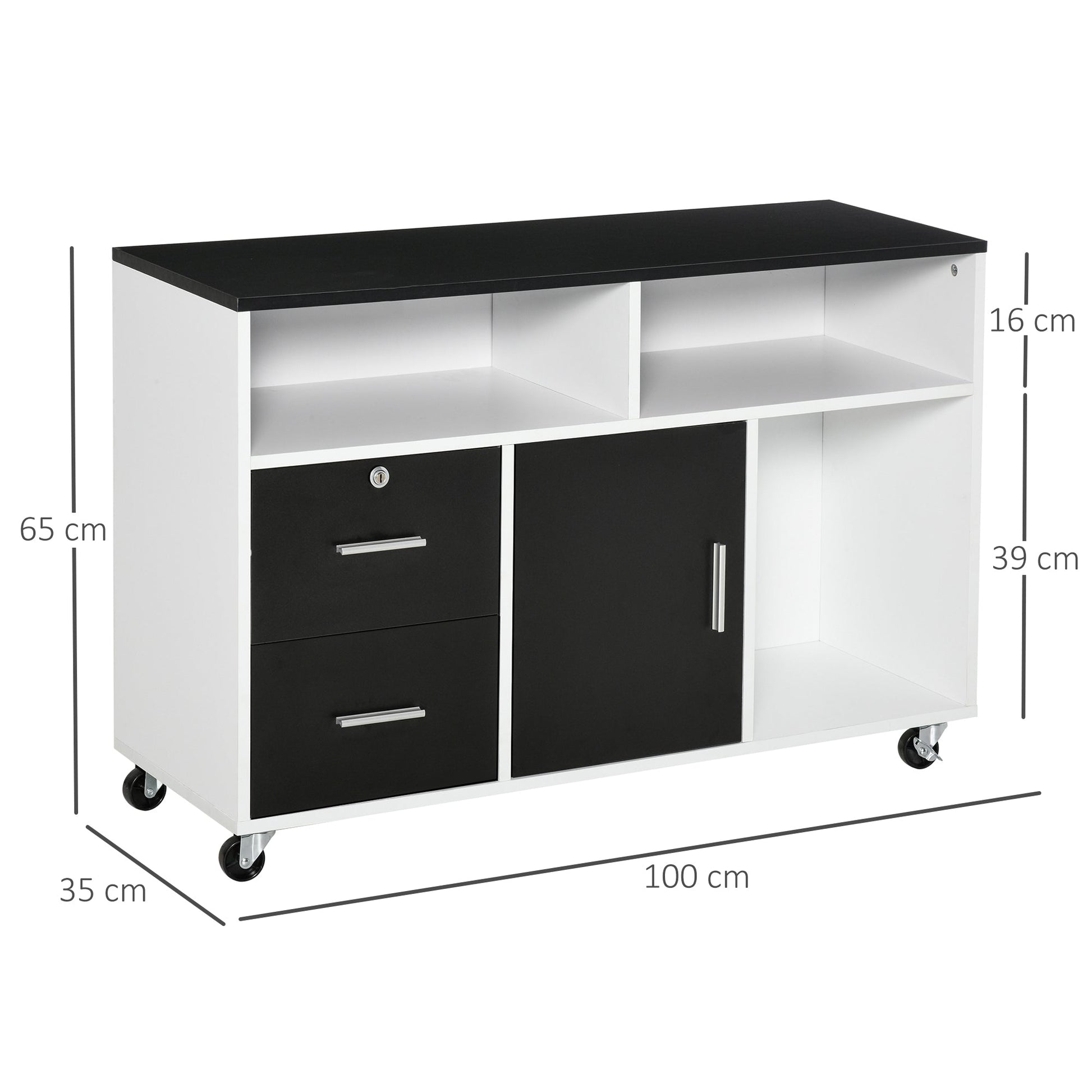 Mobile Printer Porta With Drawers Multiuse Black And White Cabinet - Borgè