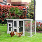 Wood Chicken Coop Hutch Hen House Cage PC Roof w/ Run Nest Box Deluxe 160 x 75 x 80 cm, Grey and white - Borge' Group Limited
